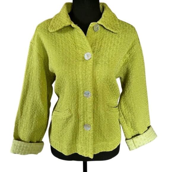 Johnny Was Collection Eyelet Button-Up Jacket – Chartreuse Green – Size Medium - Picture 1 of 9